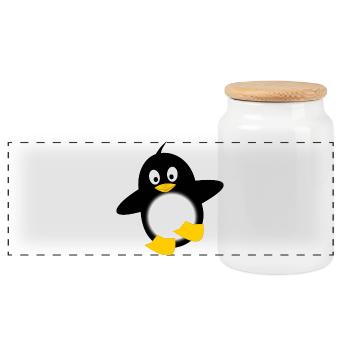 Penguin Glow Belly Cartoon - Panoramic Cookie Jar with Wooden Lid - white - Front