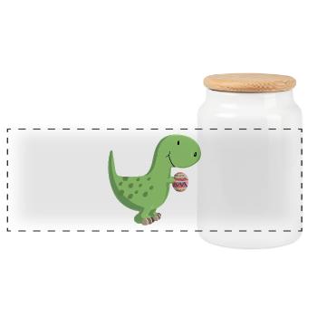 Dino mit Ei - Panorama Keksdose mit Holzdeckel - Weiß - Vorne