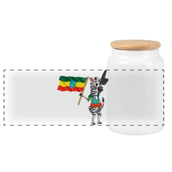 Ethiopian zebra - Panoramic Cookie Jar with Wooden Lid - white - Front