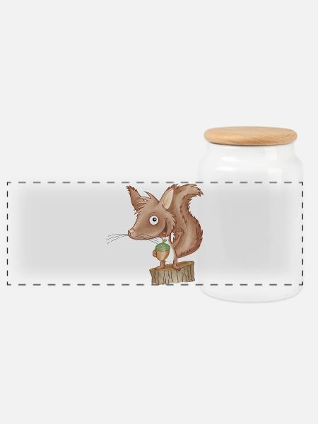 keckes Eichhörnchen - Panorama Keksdose mit Holzdeckel - Weiß