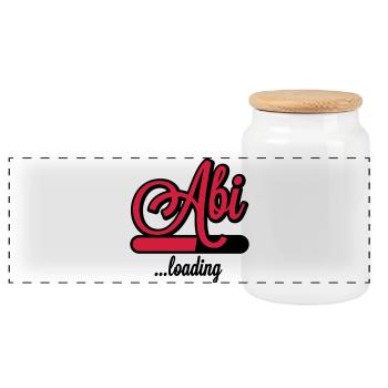 Abi loading | Abitur wird geladen - Panoramic Cookie Jar with Wooden Lid - white - Front