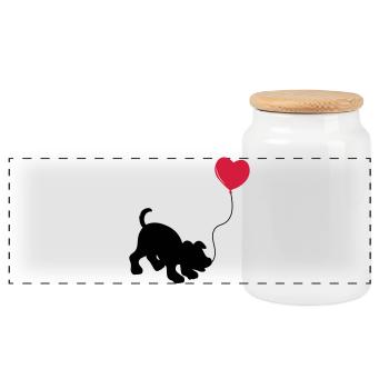 hund mit Luftballon - herz doglover - Kindermotiv - Panorama Keksdose mit Holzdeckel - Weiß - Vorne
