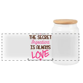 Secret Ingredient Love - Panoramic Cookie Jar with Wooden Lid - white - Front