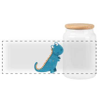 Lustiger Kleiner Dino I Jungen Kinder Geschenk - Panorama Keksdose mit Holzdeckel - Weiß - Vorne