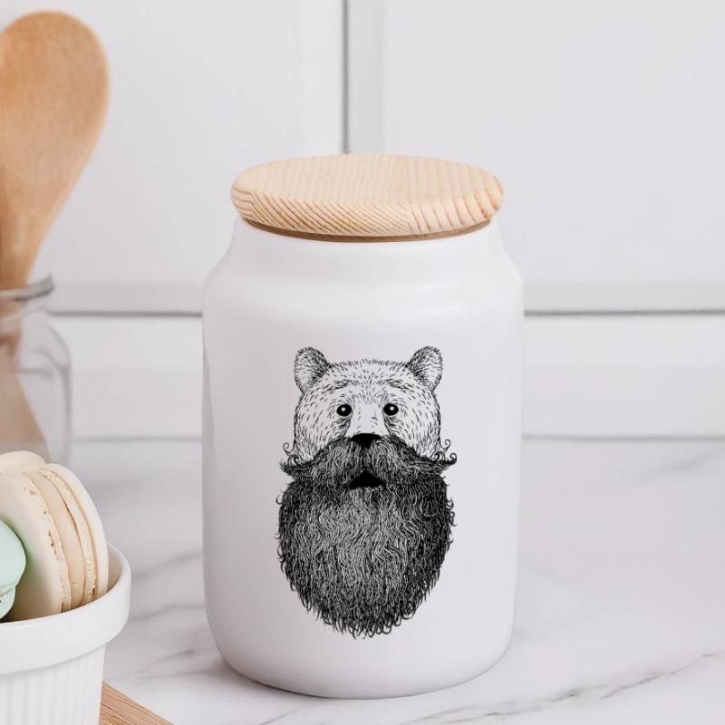 Bär oder Bart Panorama Keksdose mit Holzdeckel