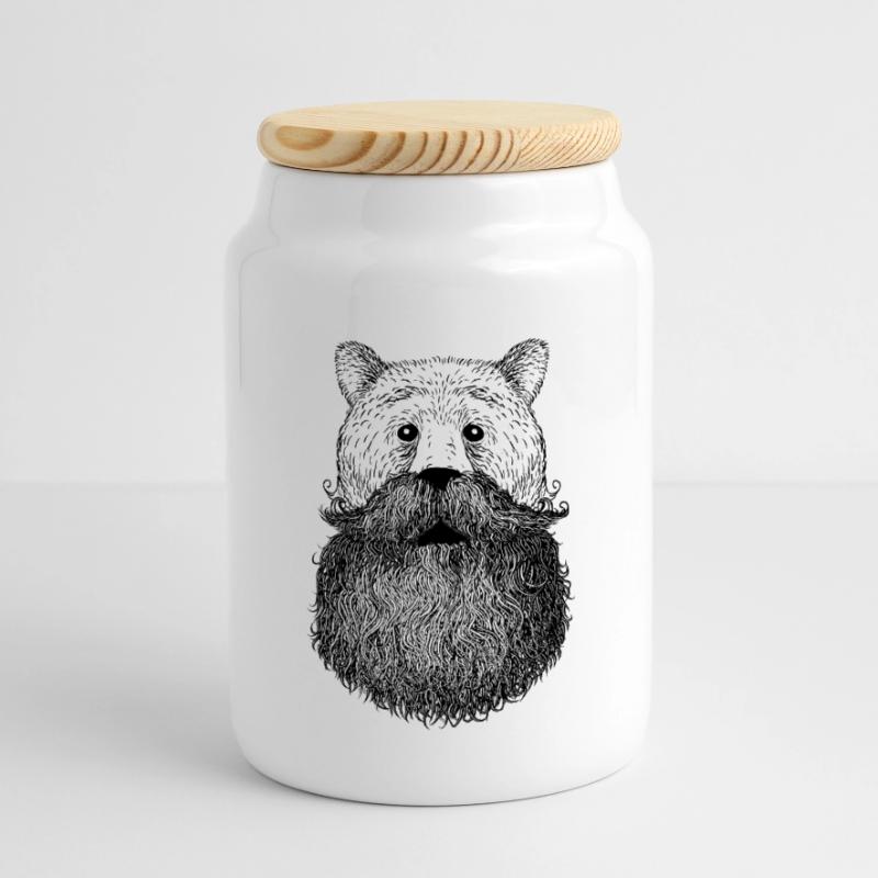 Bär oder Bart Panorama Keksdose mit Holzdeckel