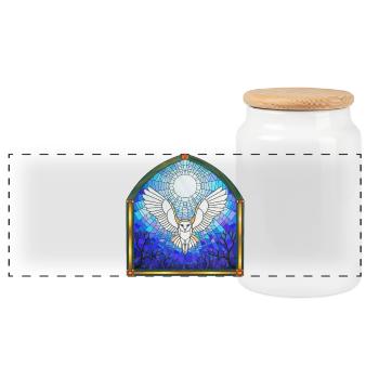 Owl and Moon - Panoramic Cookie Jar with Wooden Lid - white - Front