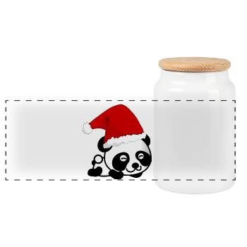 Christmas Panda, Panda, Christmas - Panoramic Cookie Jar with Wooden Lid - white - Front