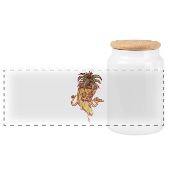 Funky Maskottchen-Ananaspizza - Panorama Keksdose mit Holzdeckel - Weiß - Vorne