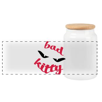 cat - Panoramic Cookie Jar with Wooden Lid - white - Front