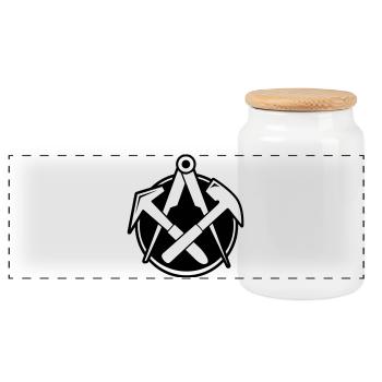 Dachdecker Logo, Zunftlogo - Panorama Keksdose mit Holzdeckel - Weiß - Vorne