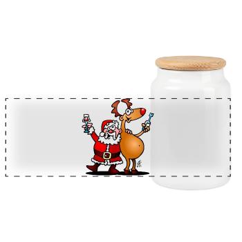 Santa Claus and his reindeer - Panoramic Cookie Jar with Wooden Lid - white - Front