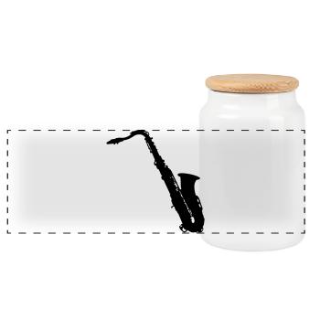 saxophone - Panoramic Cookie Jar with Wooden Lid - white - Front