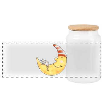 Cat in the moon I dream I Good night gift - Panoramic Cookie Jar with Wooden Lid - white - Front