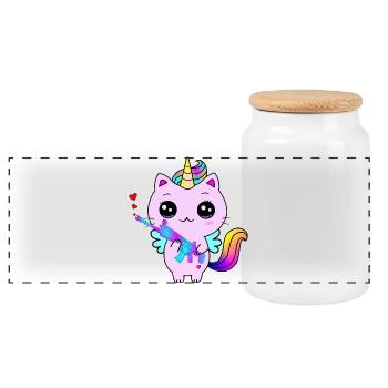 Unicorn hunter with heart - Panoramic Cookie Jar with Wooden Lid - white - Front