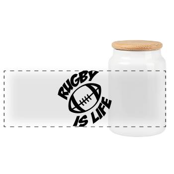 Rugby - Panoramic Cookie Jar with Wooden Lid - white - Front