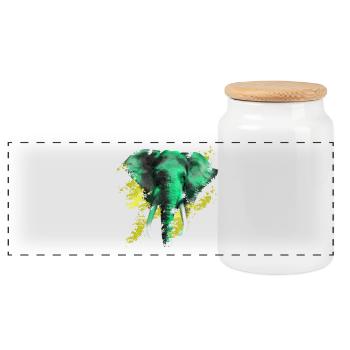 elephant - Panoramic Cookie Jar with Wooden Lid - white - Front