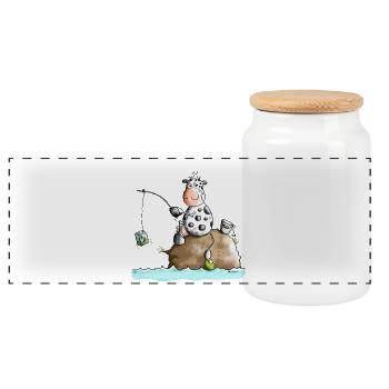 Anglerglück - Angler - Panorama Keksdose mit Holzdeckel - Weiß - Vorne