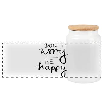 don't worry be happy - Panorama Keksdose mit Holzdeckel - Weiß - Vorne