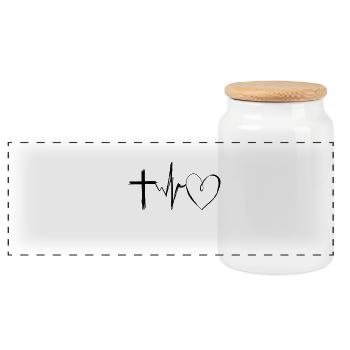 Kreuz mit Herzschlag – Love & Faith Statement - Panorama Keksdose mit Holzdeckel - Weiß - Vorne
