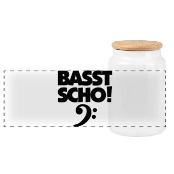 BASST SCHO! Bass Design für Bassisten - Panorama Keksdose mit Holzdeckel - Weiß - Vorne