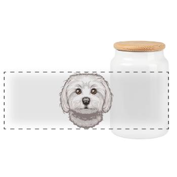 Maltese - Panoramic Cookie Jar with Wooden Lid - white - Front