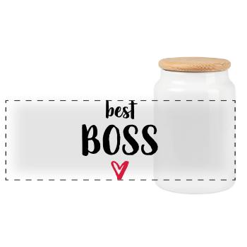 best boss heart gift boss - Panoramic Cookie Jar with Wooden Lid - white - Front