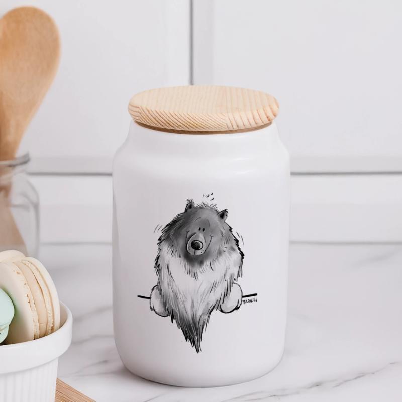 Funny Wolfsspitz I Comic Dog Gift Panoramic Cookie Jar with Wooden Lid