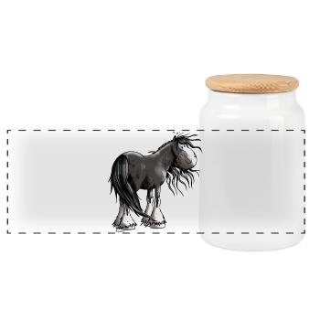 Fröhliches Shire Horse - Panorama Keksdose mit Holzdeckel - Weiß - Vorne
