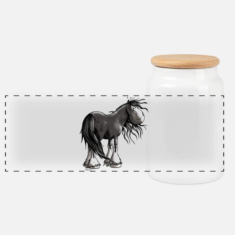 Fröhliches Shire Horse - Panorama Keksdose mit Holzdeckel - Weiß