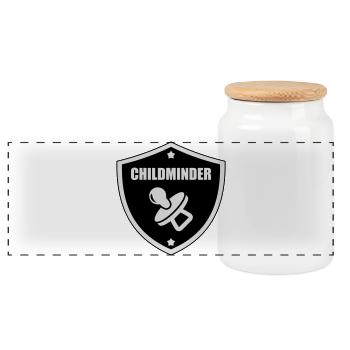 Childminder Nanny Baby Kindermädchen Nourrice - Panoramic Cookie Jar with Wooden Lid - white - Front