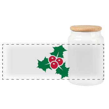 Holly leaves with red berries - Panoramic Cookie Jar with Wooden Lid - white - Front