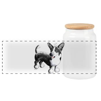 Welsh Corgi Cardigan - Panorama Keksdose mit Holzdeckel - Weiß - Vorne