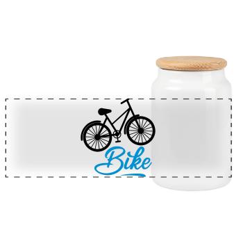 bicycle - Panoramic Cookie Jar with Wooden Lid - white - Front