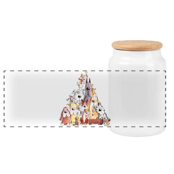 MERRY WOOFMAS Chien de Noël pile I chiens - Boîte à biscuits avec couvercle en bois - blanc - Devant