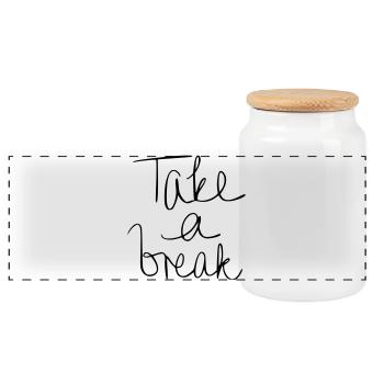 Take a break - Panorama Keksdose mit Holzdeckel - Weiß - Vorne