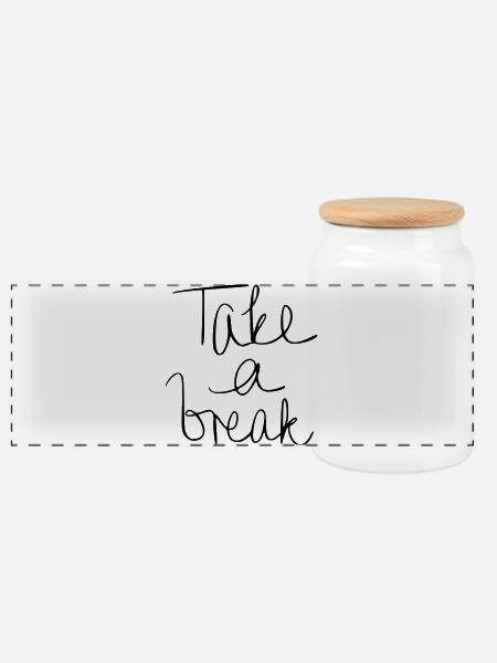 Take a break - Panoramic Cookie Jar with Wooden Lid - white