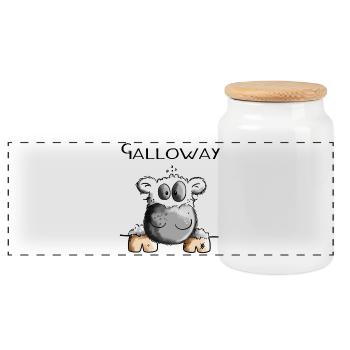 Galloway Rind - Kuh - Rinder - Kühe - Comic - Panorama Keksdose mit Holzdeckel - Weiß - Vorne