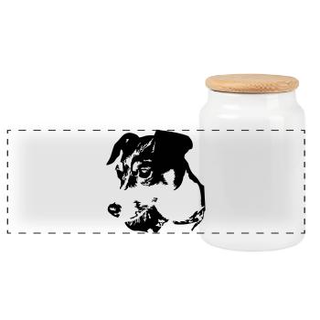 Jack Russell Terrier Kopf - Panorama Keksdose mit Holzdeckel - Weiß - Vorne