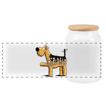 Cute Airedale Terrier - Dog - Cartoon - Gift - Panoramic Cookie Jar with Wooden Lid - white - Front