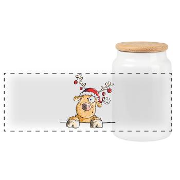 Weihnachtliches Rentier - Rentiere - Geschenk - Panorama Keksdose mit Holzdeckel - Weiß - Vorne