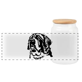 Saint Bernard head - Panoramic Cookie Jar with Wooden Lid - white - Front