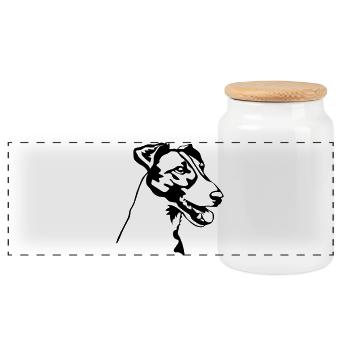 Fox terrier head - Panoramic Cookie Jar with Wooden Lid - white - Front