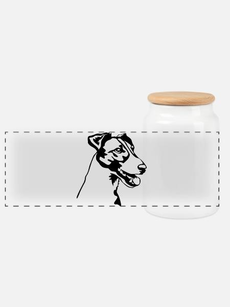 Foxterrier Kopf - Panorama Keksdose mit Holzdeckel - Weiß