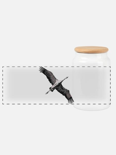 Kranich beim Flug in den Süden - Panorama Keksdose mit Holzdeckel - Weiß