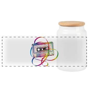 élégante cassette de musique des années 80 avec salade de bande - Boîte à biscuits avec couvercle en bois - blanc - Devant