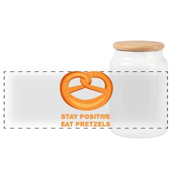 Stay positive eat Pretzels! positiv Brezel Spruch - Panorama Keksdose mit Holzdeckel - Weiß - Vorne