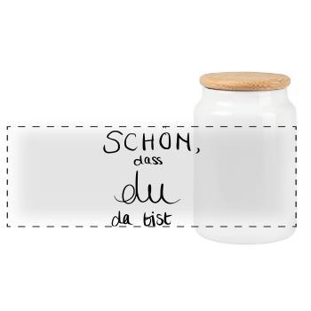 Schön, dass du da bist - Panorama Keksdose mit Holzdeckel - Weiß - Vorne