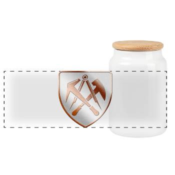Dachdecker Wappen Schild in 3D - Panorama Keksdose mit Holzdeckel - Weiß - Vorne
