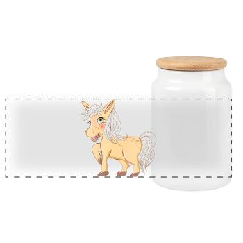 zauberhaftes niedliches Pony strahlend u. lachend - Panorama Keksdose mit Holzdeckel - Weiß - Vorne